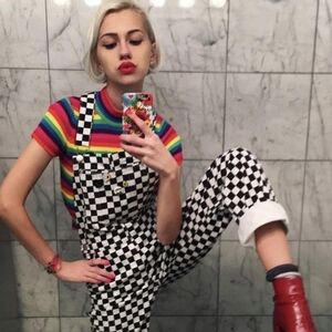 Black White Checkered Jumpsuit Overalls *Medium* Trendy Tik Tok Checkerboard